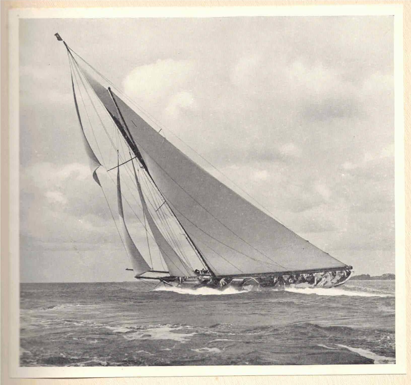 Britannia in a fresh breeze with whole mainsail and jib-headed topsail